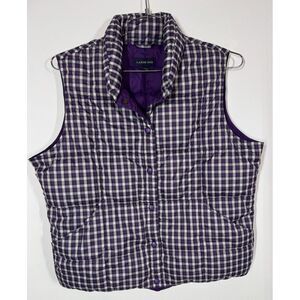 Lands End‎ Women's Snap Up Purple Plaid Down Puffer Vest Size L Warmth Layers